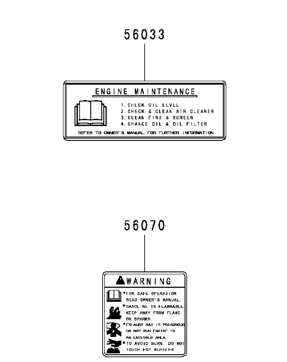 Kawasaki Fr651v-As08 Engine Labels Diagram and Parts List for XT2-LX46KW (Carb-13WFA1CT210)(2015) Cub Cadet Lawn Tractor